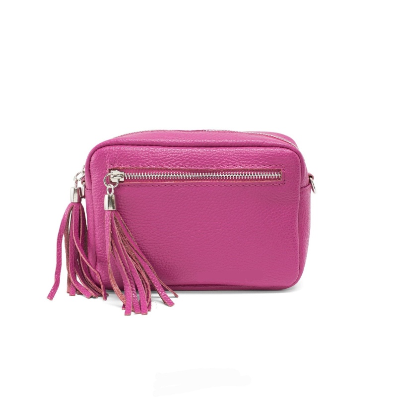 Double Tassel Leather Bag Hot Pink SILVER HARDWARE